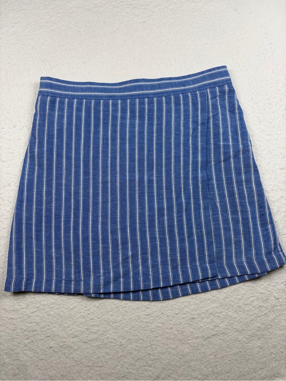 NWT‎ Max Studio Blue & White Pinstripe Faux-Linen Mini Skirt L MSRP $118